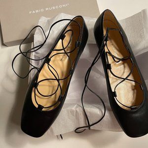 FABIO RUSCONI Elegant, Black lace up "ballet flats" NIB  size 8.5